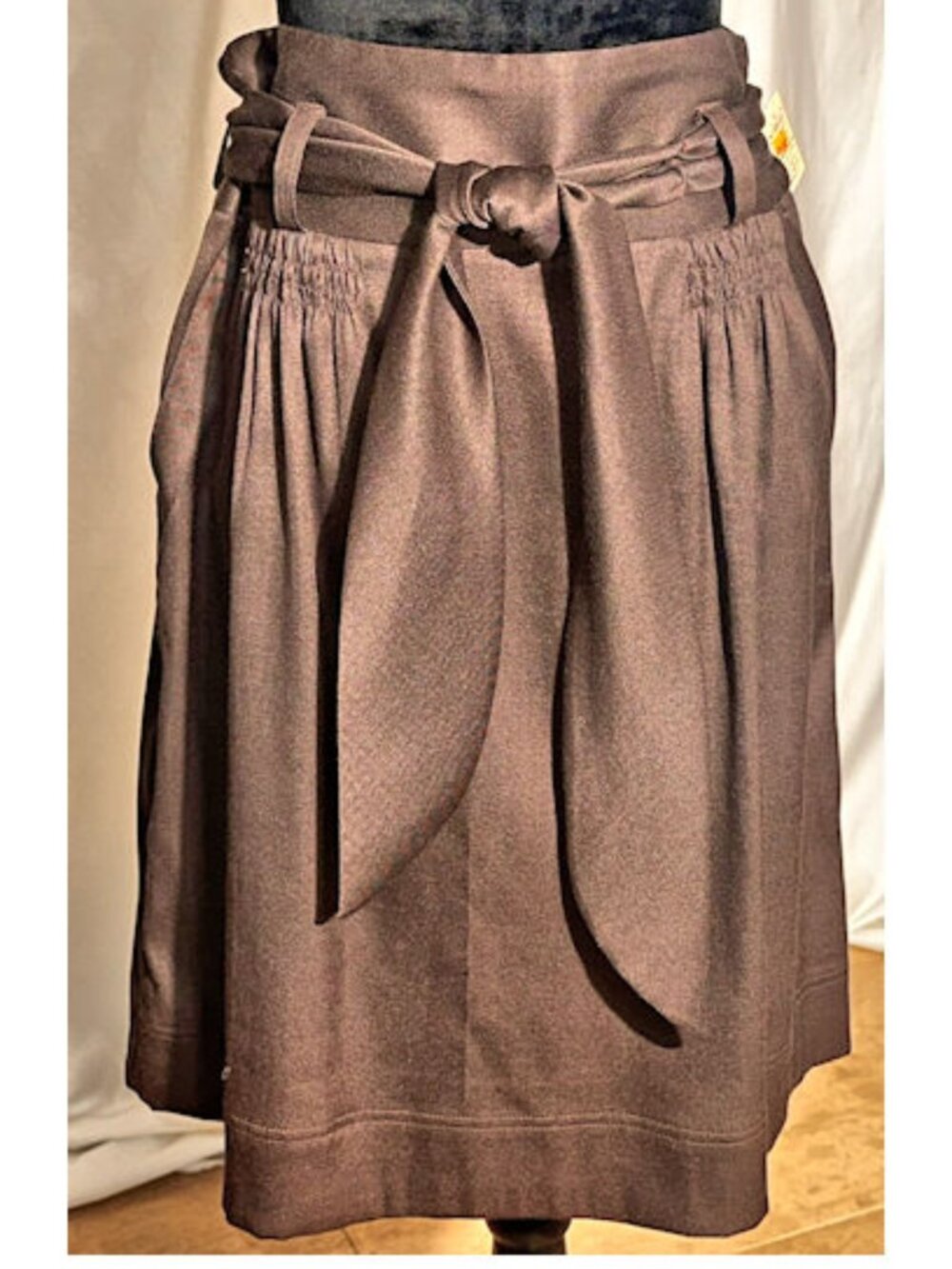 Sharagano Brown Satin Skirt, Wrap Belt w/Sash, Size 8